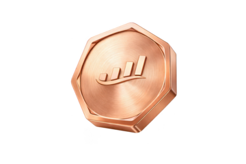 Rose gold coin with growth chart on transparent background, 3d metallic token icon, financial analytics and investment symbol for fintech ui, app, web design
