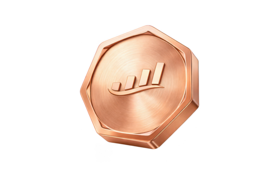 Rose gold coin with growth chart on transparent background, 3d metallic token icon, financial analytics and investment symbol for fintech ui, app, web design
 - Powered by Adobe