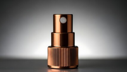 Copper spray bottle nozzle closeup on gray surface