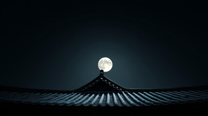 Full moon over snowy roof