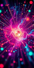 Obraz premium A microscopic nebula of data streams forms a pulsating, neon-hued galaxy within a futuristic interface, pattern, interface