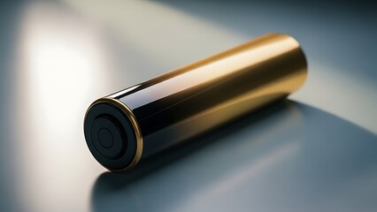 Gold and black cylindrical object on gray surface
