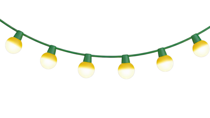 String of yellow globe lights on green wire