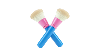 Two Makeup Brushes with Blue Handles and Pink Ferrules