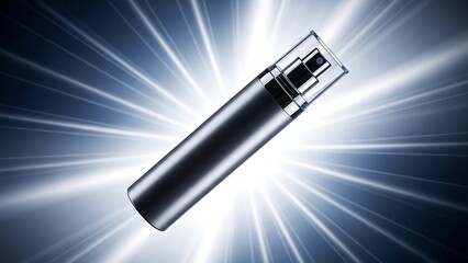 silver metal tube with clear cap on radiant white background