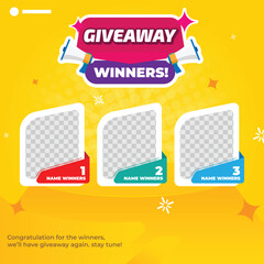  winner  giveaway design, giveaway winner announcement post template,  announcement design   