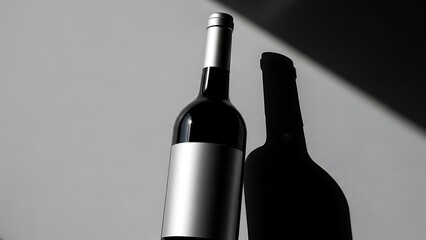Two wine bottles on a gray surface one in light and one in shadow