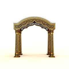 Naklejka premium Golden archway with intricate carvings and floral motifs in a3D rendering on a white background isolated on a transparent background