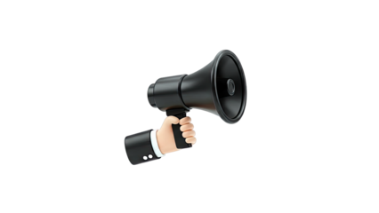 3D Hand Holding a Black Megaphone