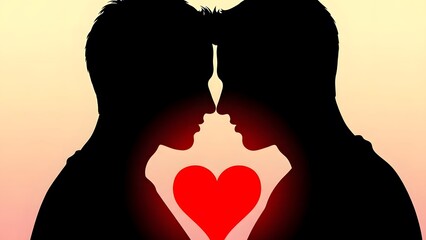 Silhouette of a loving couple forming a heart