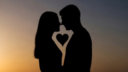 Silhouette of loving couple sharing a romantic moment at sunset