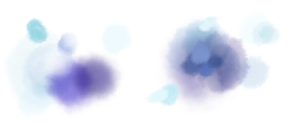 紺色や水色の滲んだ水彩テクスチャのふんわり花のようなあしらい素材