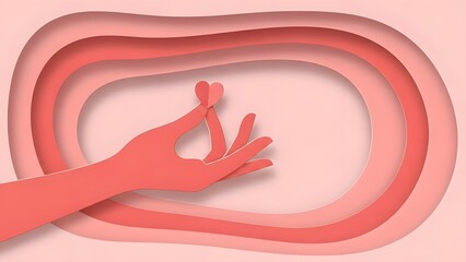 A hand reaching into a pink abstract pocket