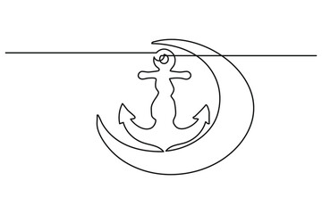 Abstract single stroke line modern illustration nautical anchor and crescent moon