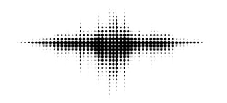 Vector retro grunge sound wave pattern. Audio equalizer halftone design with pulse effect