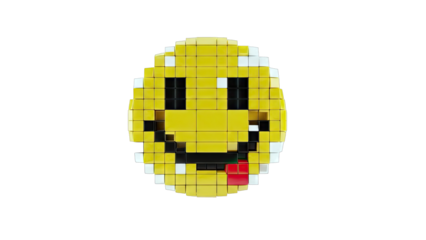 3D Pixelated Smiley Face with Tongue Out