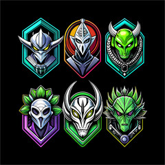 Futuristic Alien and Monster Head Badges Collection