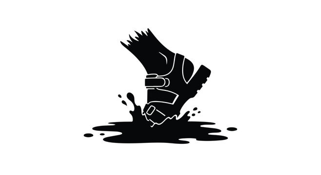 Foot stepping into dark liquid, creating splashes and ripples, symbolizing challenge or unknown.