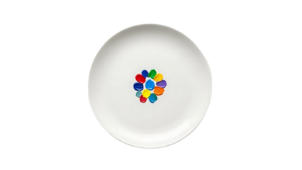 A white plate with a colorful design on transparent background