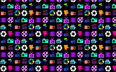 seamless background with colorful squares, vector movies icon seamless pattern.