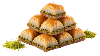 A stack of traditional baklava pastries on transparent background