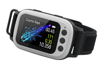 Smart watch displaying cosmic rays data isolated on transparent background