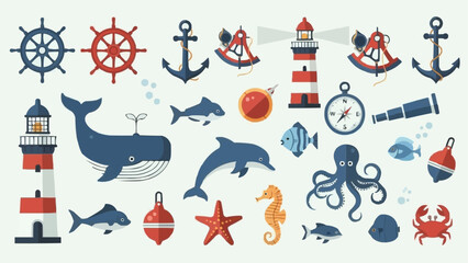 Nautical Themed Objects and Marine Life Collection. © Janahchan