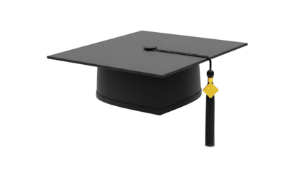 A graduation cap with a yellow tassel on transparent background