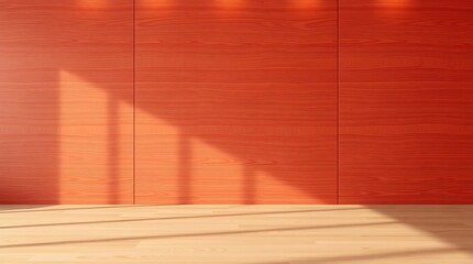 A modern room with wooden walls and floor illuminated by natural light
