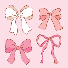 Set of hand drawn pink vector bows for clipart sticker or nursery design.	