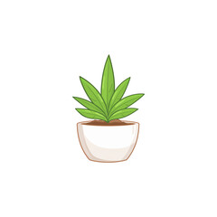 Cartoon aloe vera plant in a white pot on transparent background