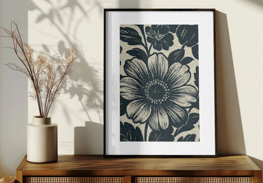 Framed Floral Art Print Mockup PSD