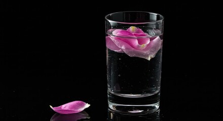 Subtle beauty of a single pink rose petal gracefully submerged in crystal clear water
