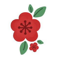 Red Plum Blossom with leave for Lunar New Year