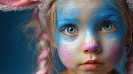 Adorable Child with Face Paint and Bunny Ears Captivating Expression