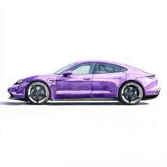 Fototapeta premium Elegant Purple Electric Sedan in Profile View Against a White Background