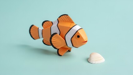 Paper Clownfish Swimming Near White Seashell.