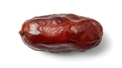 Close-up of a single ripe date fruit on a white background