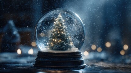 Enchanted Snow Globe with Christmas Tree and Soft Snowfall Effect