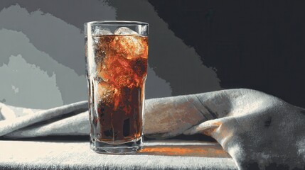 Refreshing Glass of Iced Beverage with Ice on a Simple Surface