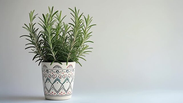 Aromatic rosemary plant in pot isolated on white background. 