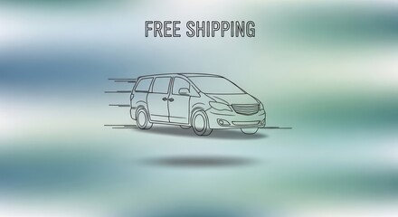 Rapid delivery van illustration representing fast and complimentary shipping service promotion