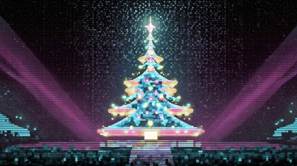 Vibrant Retro Christmas Tree Illumination with Colorful Lights