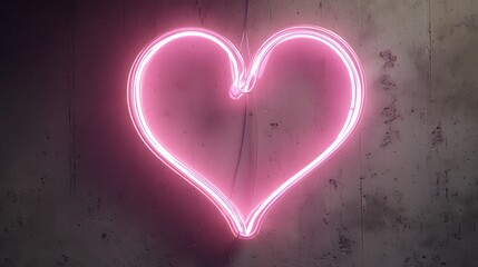 Neon Pink Heart Light on Rustic Wall Background with Soft Glow