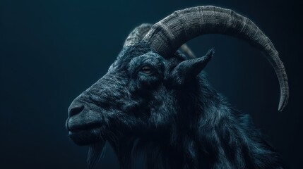 Majestic Goat Portrait with Textured Fur and Curved Horns