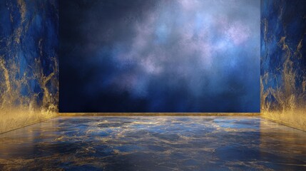 Artistic Blue and Gold Abstract Background with Elegant Texture