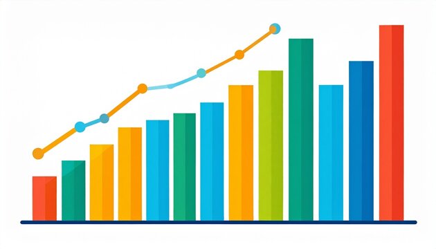 Colorful Bar Graph Illustrating Growth and Progress with Ascending Trend Line. - Powered by Adobe
