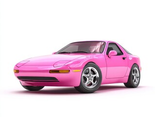 Bright Pink Sports Car from the 1980s Front Angle Studio Shot