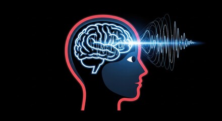 Glowing cerebrum network and cognitive thinking concept with brainwave signal illustration