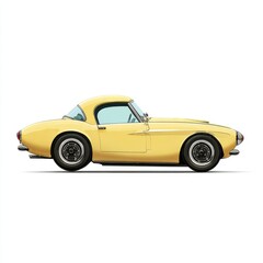 Fototapeta premium Classic Yellow Sports Car Coupe With Chrome Accents On White Background